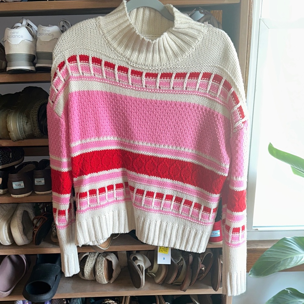 Anthropologie Pink and Red Striped Turtleneck Sweater